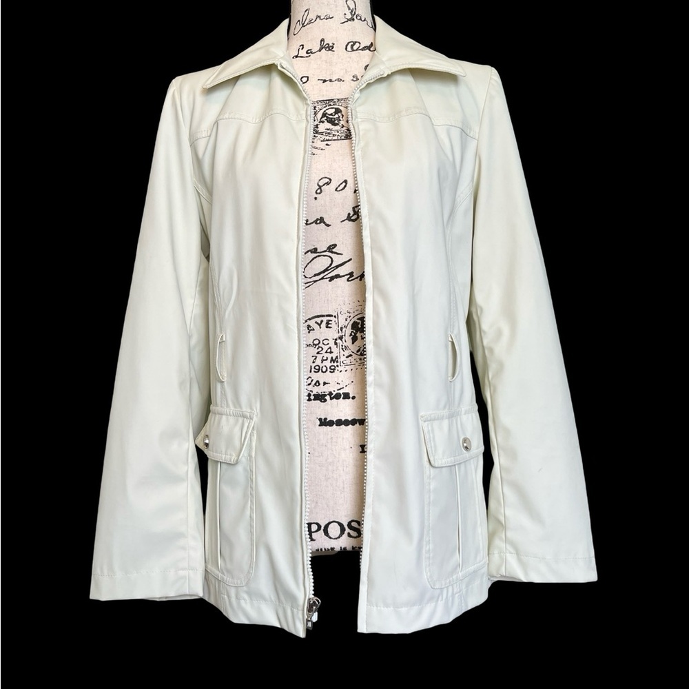 Giacca Gallery White Tie at Waist Lightweight Lined Zipper Safari Jacket S - Picture 2 of 10